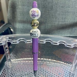 Purple glitter rhinestone bead ink pen religious